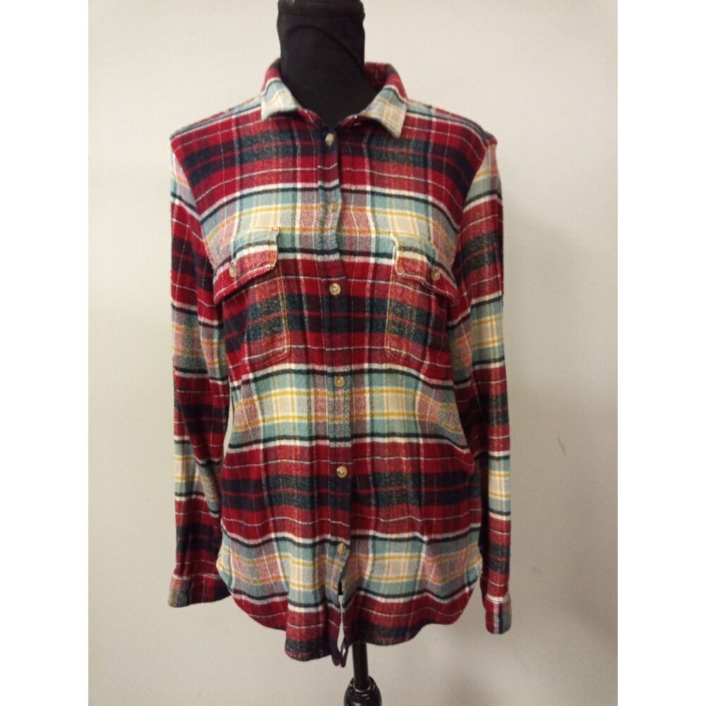 American Eagle Outfitters Junior's Blue White Yellow Button Down Shirt Size XL